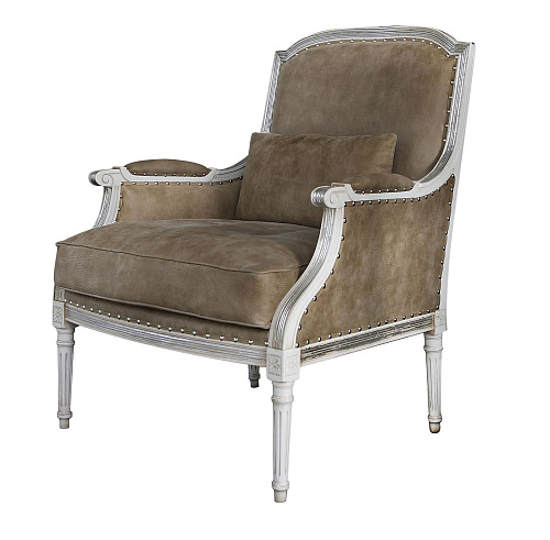 Poltrona Estofada em Couro Cinzento