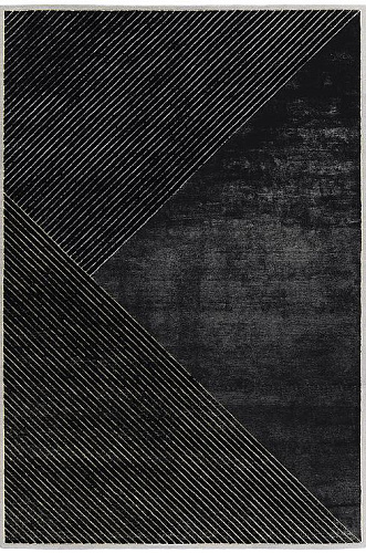 Tapete Feito à Mão Listrado Preto Lã e Viscose
