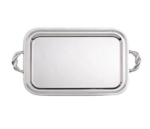 Bandeja retangular prateada com pegas