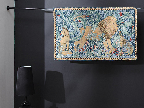 Tapeçaria floresta, leão, W. Morris