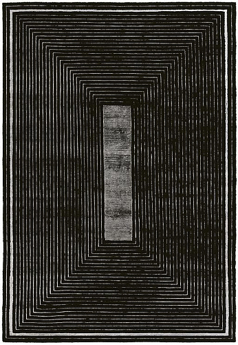 Tapete Feito à Mão Moldura Preta Lã e Viscose