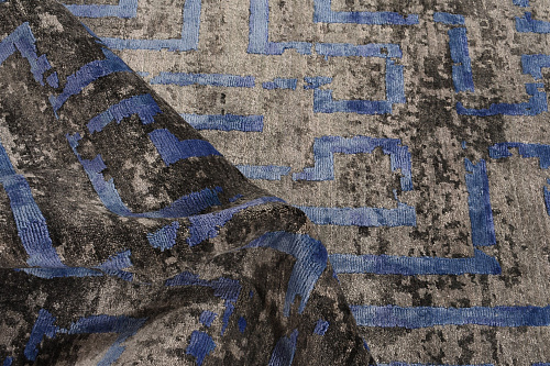 Tapete Feito à Mão Seda de Bambu Abstracto Indiano