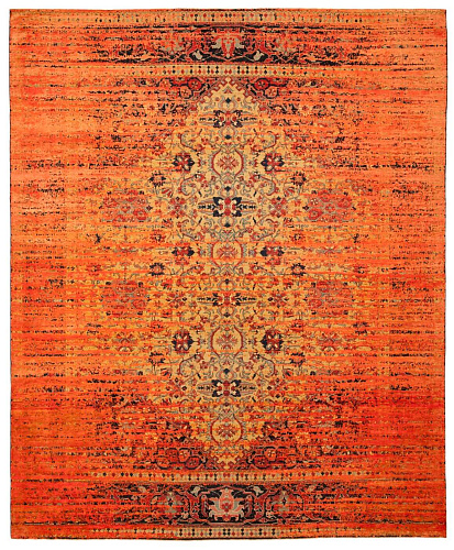 Tapete Serapi Queensbury Stomped Amarelo Laranja-Néon Seda