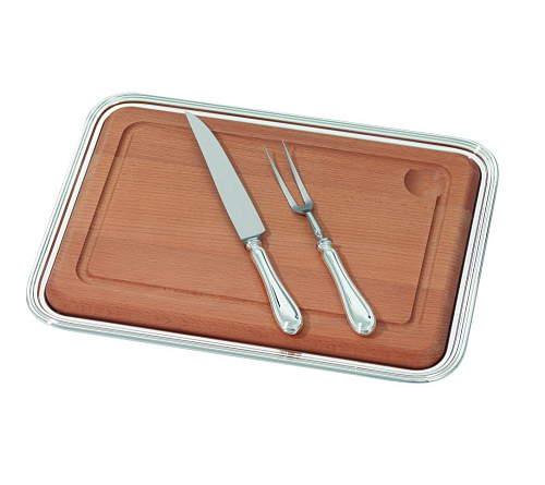 Conjunto de trinchar com bandeja prateado