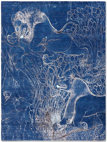 Tapete Two Lions Navy Tecido à Mão