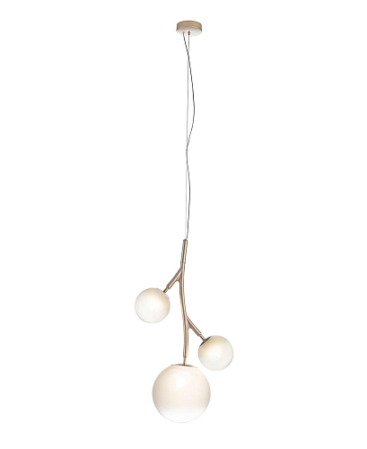 Lustre em Latão com Esferas de Vidro Branco