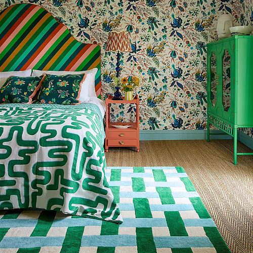 Tapete Basket Weave Esmeralda/Água-marinha