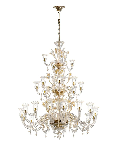 Lustre Murano de 28 Lâmpadas em 3 Níveis Ouro 24K