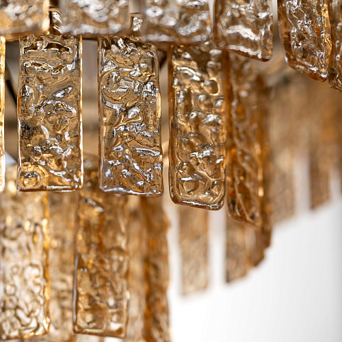 Lustre Redondo em Vidro Âmbar com Acabamento Dourado