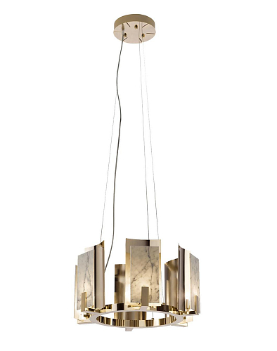 Lustre Redondo em Mármore Carrara com Acabamento Dourado