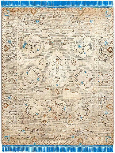 Tapete Dragon Azul / Bege Feito à Mão