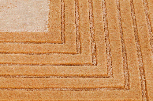 Tapete Feito à Mão Moldura Amarela Lã e Viscose