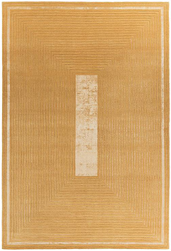 Tapete Feito à Mão Moldura Amarela Lã e Viscose