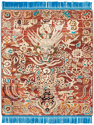 Tapete Dragon Azul / Vermelho Feito à Mão