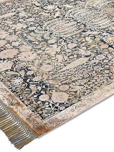 Tapete Dourado / Azul Feito à Mão Luxury