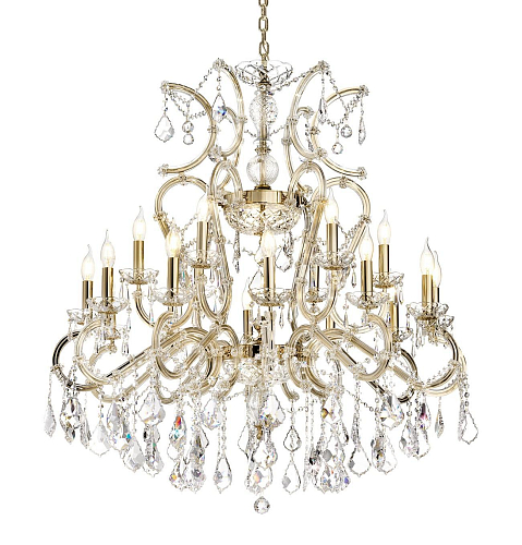 Lustre Mariateresa de 18 Lâmpadas em Cristal Dourado