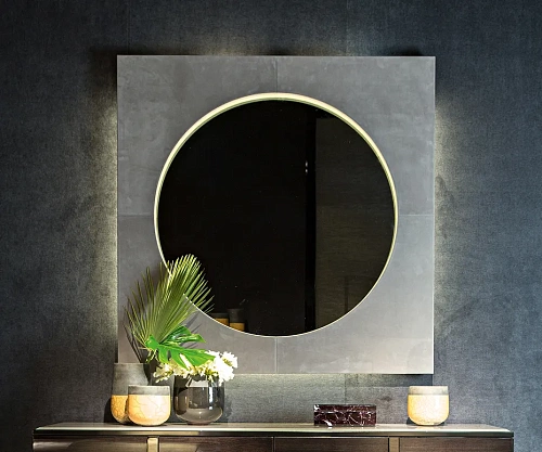 Espelho couro preto com luzes traseiras