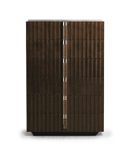 Cómoda com Seis Gavetas e Detalhes em Madeira Fina e Pele