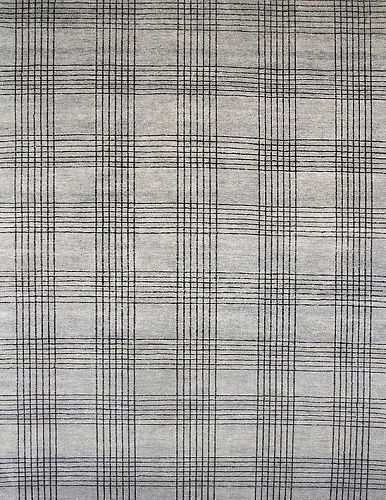 Tapete Feito à Mão Turco Xadrez Cinzento