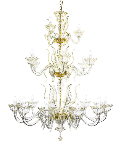 Lustre Murano de 21 Lâmpadas em Ouro Dourado