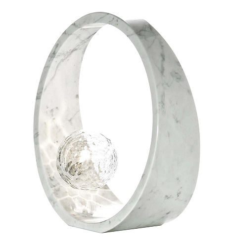 Candeeiro de Mesa em Mármore Carrara e Cristal Níquel Polido