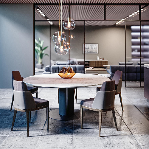 Mesa de Jantar Redonda Edward com Pedestal em Mármore